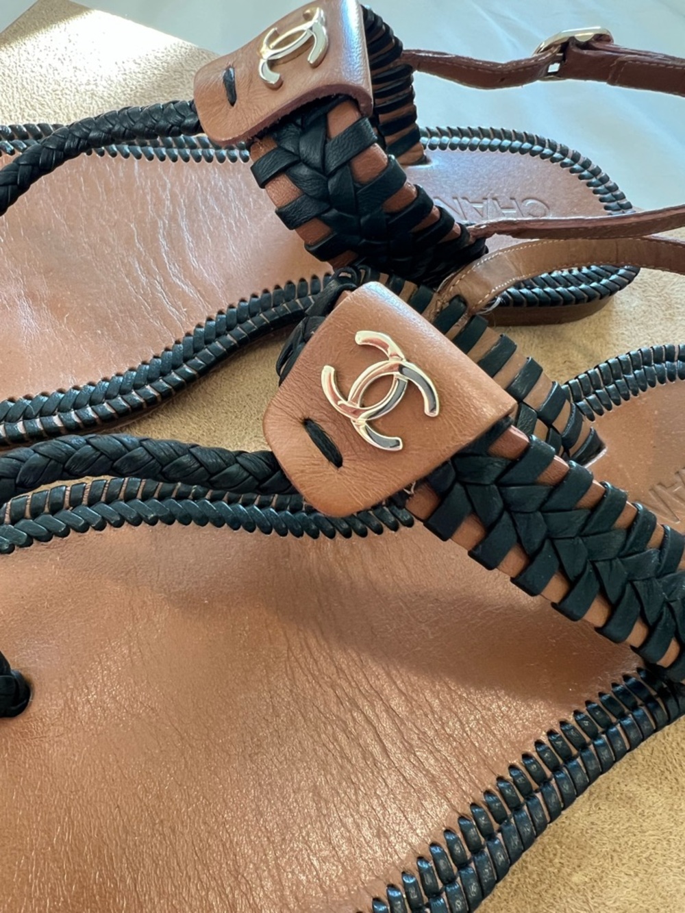 Chanel Leather Interwoven Thong Sandals (Size 38.5 EU) - Picture 2 of 6